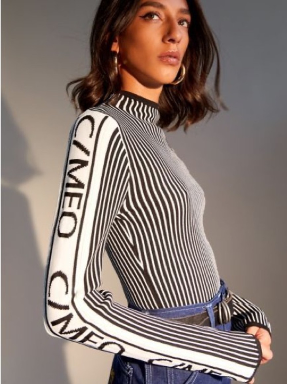 C/MEO Brown & Cream Striped Knit Long Sleeve Top